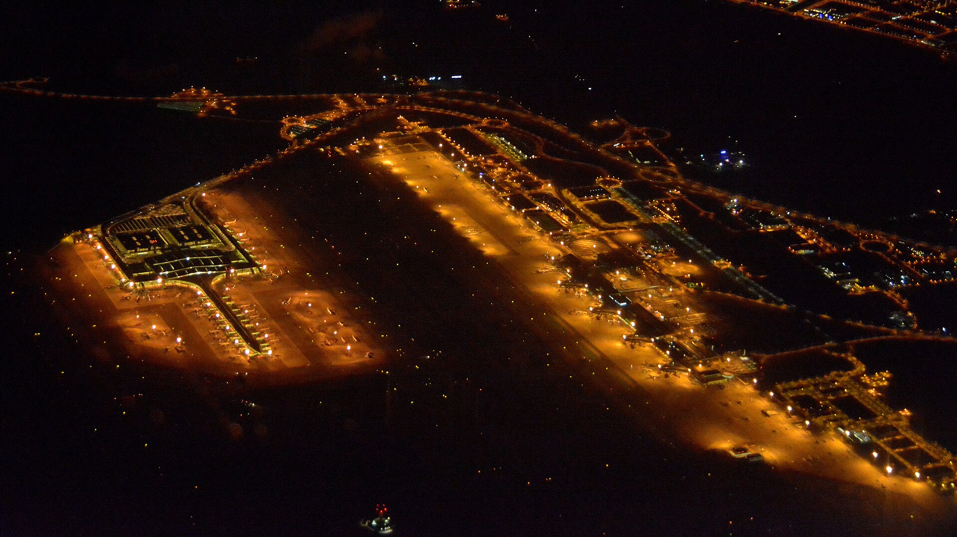 Airport terminal at night